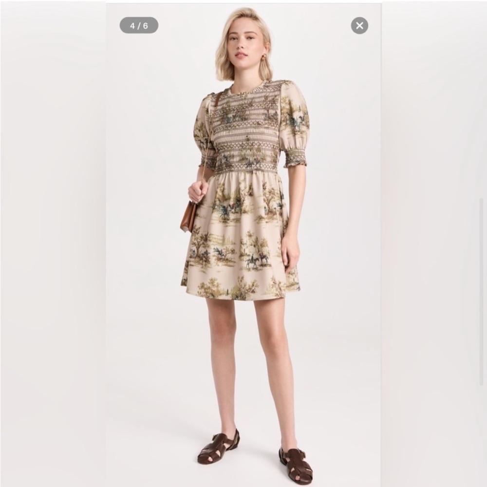 New Hill House Vivi nap mini dress in multi equestrian toile stretch crepe - Picture 3 of 12